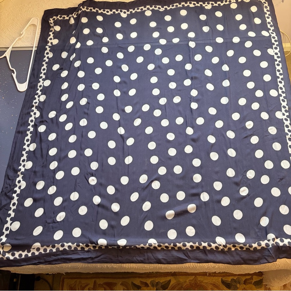 Silky Scarf,Huge,Navy Polka Dot